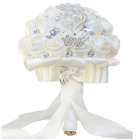 IFG Amazo buket pengantin kristal mawar pita krim Diameter 18cm untuk pernikahan memegang bunga
