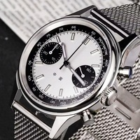 Montre chronographe mécanique pour hommes, cadran bleu de 38mm, verre saphir, boîtier en acier inoxydable, bracelet en cuir