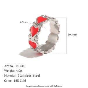 แหวนเคลือบทองสแตนเลสสตีลรูปหัวใจเคลือบสี ดีไซน์น่ารัก แฟชั่นเครื่องประดับ - Product Image 3