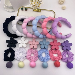 Macaron Color Sponge Headband 4Pcs Set High Puff Face Slimming Sunflower Hair Clip <strong>Scrunchie</strong> Makeup Sponge Daily Skincare Kit - Product Image 1