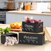 Ensemble de 3 boîtes de rangement pour légumes de cuisine personnalisées, boîtes à pommes de terre, oignons, ail avec couvercle en bois