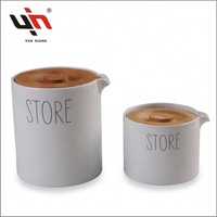 Boîte de rangement alimentaire ronde en céramique personnalisée, conteneur de pot de thé, sucre, café, ensemble de boîtes avec couvercle en bambou