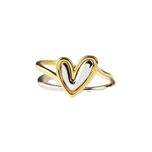Elegante Anello a Cuore Bicolore con Design Minimalista e Bordo Dorato, Gioiello da Donna alla Moda per Uso Quotidiano, Regalo Chic - Product Image 1