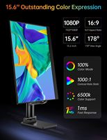 Moniteur portable 15,6 pouces 1080P Full HD HDR, écran E-IPS 16:9, USB-C, haut-parleurs intégrés pour ordinateur portable, Mac, téléphone, PS4