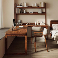 Table d'étude de bureau et de chambre à coucher en bois massif en forme de L en noyer avec petite table d'angle d'étagères