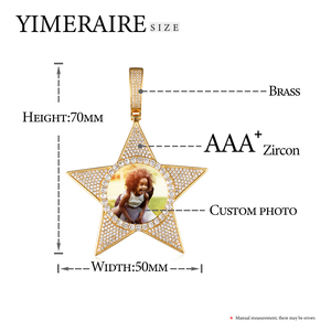 Pendentif personnalisé avec photos en or glacé de 50 mm, diamants CZ AAAAA, étoile, collier hip-hop, pendentif avec photo personnalisée - Product Image 6