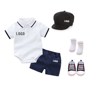 Pelele personalizado de algodón de verano con cuello vuelto para niño, mono + sombrero + zapatos + Pantalones cortos, ropa para niño, conjunto de bebé recién nacido - Product Image 1