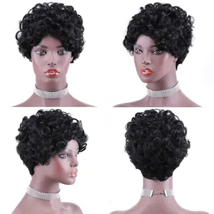 Atacado Curto Pixie Cut Cabelo Humano Senhoras Perucas Para Mulheres Negras, Máquina Feita Cor Natural Barato Glueless Perucas Cabelo Humano