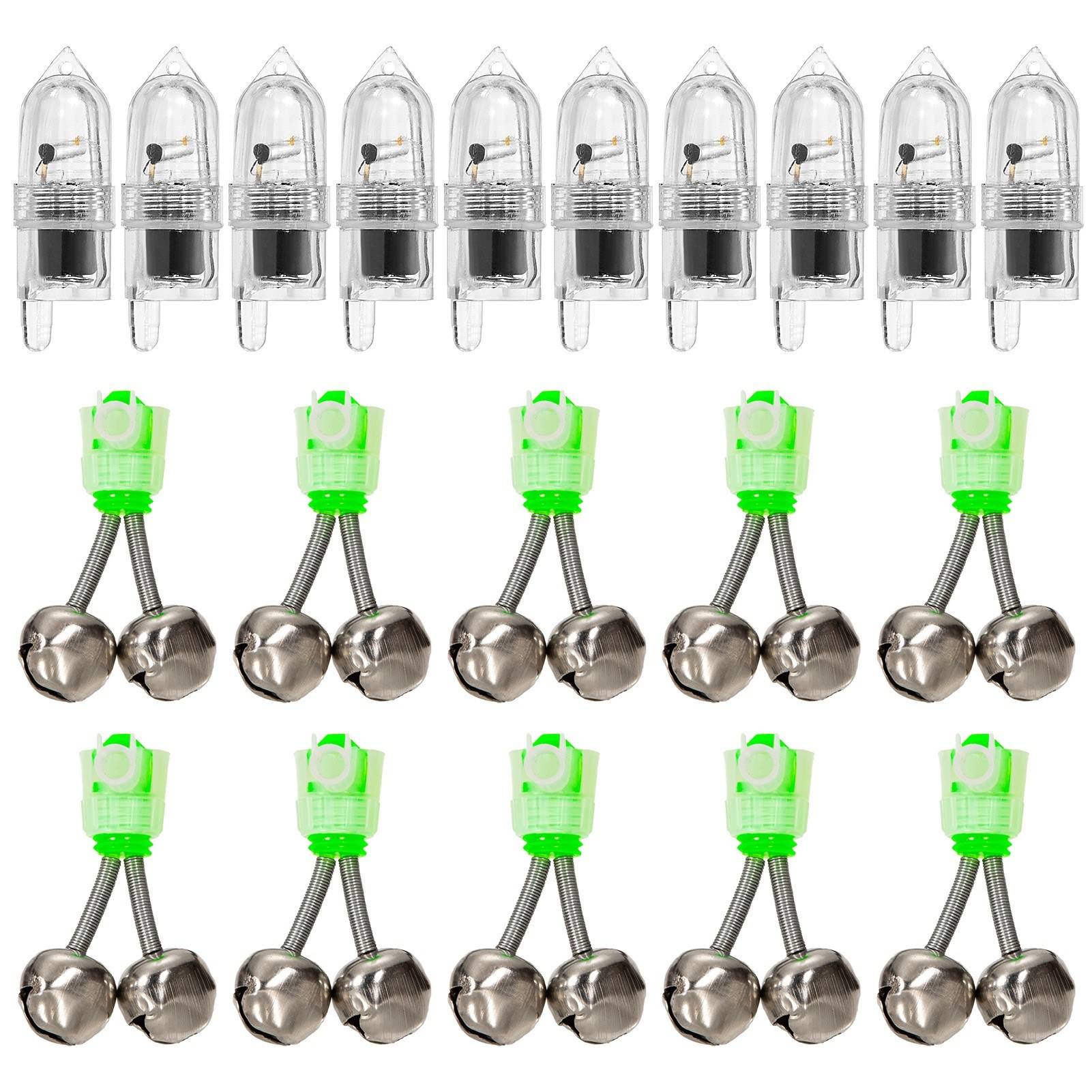 10pcs LED Night Fishing Rod Bite Indicator Light with Ring Bells Fishing  Bait Alarm Fishing Accessories
