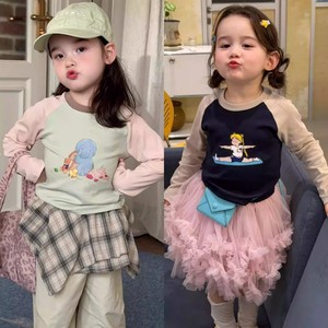 Girls Color Block Cartoon Print <b>Long</b> <b>Sleeve</b> T-Shirt Cotton Spring Autumn <b>Base</b> <b>Layer</b> Top For Kids - Product Image 5