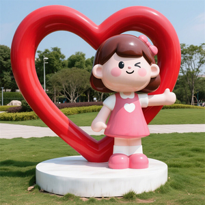 Sculpture personnalisée de fille avec cadre en forme de cœur rouge D142, grande taille, statue décorative, ornements pour parc, pelouse, centre commercial, cour, jardin - Product Image 1