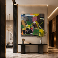 Peinture à l'huile abstraite peinte à la main, art coloré superposé sur toile, taille personnalisée, fournisseur en gros pour hôtels et maisons