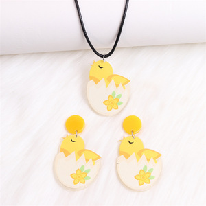 Ensemble de <span class=keywords><strong>bijoux</strong></span> Fanyue avec boucles d'oreilles et collier en acrylique imprimé lapin de Pâques mignon pour femmes, cadeau 2024 - Product Image 6