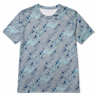 T-shirt pour homme en popeline 3D AOP 100% polyester gris cyan pixelé avec motif, séchage rapide, respirant, col rond, prêt à être expédié
