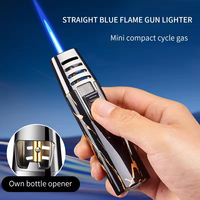 Briquet torche à gaz métallique coupe-vent portable, flamme jet de butane gonflable pour cigares, allumage de cuisine et barbecue avec ouvre-bouteille