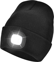 Chapeau d'extérieur de haute qualité avec lampe frontale LED rechargeable par USB pour l'hiver, bonnet tricoté avec lampe frontale, vente en gros