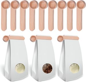 Cuillère à café en bois personnalisée en gros avec clip de sac, cuillère à mesurer en bois de hêtre massif, cuillères à thé et café avec clips, cadeau - Product Image 2