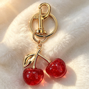 Fashion Luxury <b>Red</b> Cherry Crystal Pendant Key Ring <b>Glitter</b> UV Metal Lobster Clasp Keychain For Daily Decor - Product Image 3