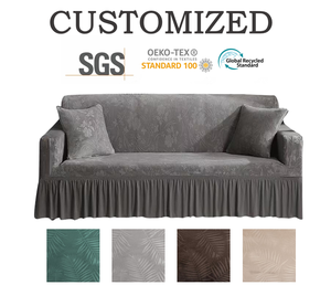 New Custom Thickened Embossed Silver fox Velvet <strong>Sofa</strong> <strong>Cover</strong> <strong>for</strong> 1,2,3,4 People with Skirt, Home Simple Style - Product Image 1
