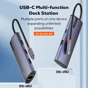 محطة إرساء متنقلة من LDNIO مع محور توسعة 6 في 1 بمحطة إرساء متعددة من النوع C إلى PD USB3.0