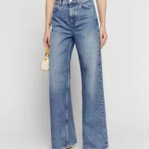 Jean en denim taille haute pour femme, coupe droite large, style Y2K, avec logo, décontracté, coupe ample, en coton respirant - Product Image 6