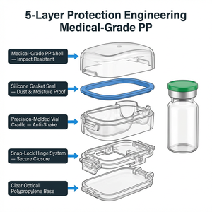 กล่องป้องกันแบบชิ้นเดียวสำหรับขวดยาเกรดทางการแพทย์ - กล่องใส PP ทนแรงกระแทกสำหรับตัวอย่างการวิจัยมูลค่าสูงขนาด 2 มล. ถึง 10 มล. - Product Image 3