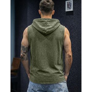 FOXA Mens Sleeveless Hoodie Tank <b>Top</b> Cotton Muscle Workout Gym Streetwear Shirt With Pocket Breathable French Terry - Product Image 2