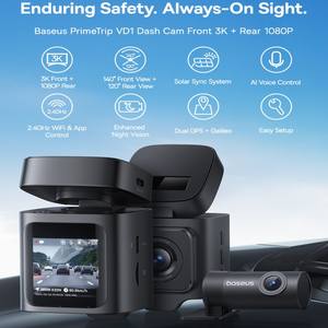 बेस प्राइमट्रिप vd1 डैश कैम 3k + 1080p ड्राइविंग रिकॉर्डर पार्किंग निगरानी - Product Image 2