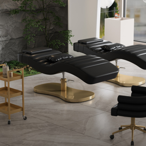 Muebles de Salón de Belleza Modernos de Lujo y Alta Calidad, Cama de Spa Facial de Cuero Marrón, Base de Acero Inoxidable, Cama para Pestañas, Cama de Belleza Curva - Product Image 5