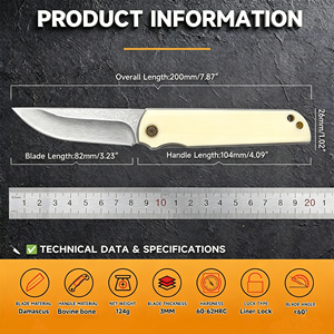 EDC Damascus Blade Bovine <b>Bone</b> <b>Handle</b> Pocket Outdoor Camping Adventures Tactical Folding Blade Damascus <b>Knife</b> for Hiking Fishing - Product Image 2