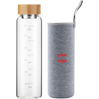 Bouteille d'eau en verre Borosilicate de 32 oz avec couvercle en bambou en acier inoxydable, Logo personnalisé Offre Spéciale