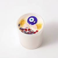 Bougie de soja personnalisable « Evil Eye » dans un pot en cristal bleu créatif avec arôme vanille-lavande pour les fêtes, Pâques, Diwali