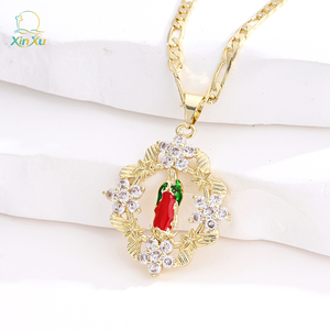 Vergoldeter christlicher Guadalupe-Anhänger aus Kupfer mit Zirkonia im Princess-Schliff, Porträt-Anhänger mit Karte, Unisex, Jubiläumsgeschenk - Product Image 5
