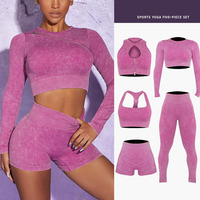Ensemble de sport en nylon 5 pièces personnalisé pour femme, sexy, sans couture, respirant, pour yoga et fitness, vente en gros