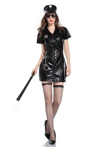 Costume da <span class=keywords><strong>Poliziotta</strong></span> per Halloween, Mini Abito Sexy in Pelle Verniciata, Set per Cosplay e Feste - Product Image 4