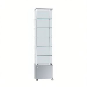 Modern Showcase With Aluminium Frame 53x39x220 Cm Light <b>Grey</b> Glass Doors Adjustable Shelves Display <b>Cabinet</b> - Product Image 2