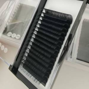 Extensions de cils individuels en <span class=keywords><strong>soie</strong></span> de cachemire noir mat avec logo personnalisé, courbure naturelle C, faciles à éventail, plateaux de cils CC, marque privée - Product Image 3