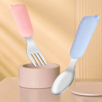 Ensemble cuillère et fourchette de sevrage pour bébé personnalisé, sans BPA, non toxique, avec poignée en silicone en forme d'ours, couleur personnalisée, acier inoxydable 316L