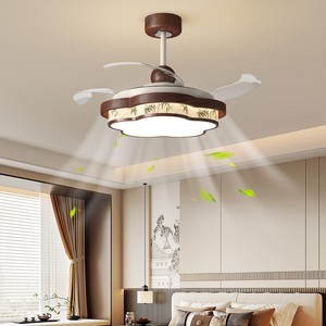 Ventilateur de plafond de style chinois avec éclairage LED encastré, pour chambre à coucher, salon, éclairage moderne esthétique zen - Product Image 2