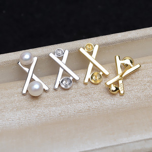 จี้เงินแท้ S925 รูปทรง X ประดับมุกคู่ ชุดแหวนผู้หญิงแบบปรับแต่งได้ อุปกรณ์ DIY พร้อมฐานเปล่า เครื่องประดับแฟชั่น 5056 - Product Image 5