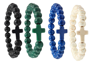 Bracelet Chrétien Homme en Pierres <span class=keywords><strong>Semi</strong></span>-Précieuses Extensibles 8MM, Perles Turquoise, avec Croix - Vente en Gros à Prix Abordable - Product Image 2