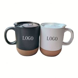 Taza de Cerámica Minimalista con Base de Corcho y Logotipo Personalizado Serigrafiado, Posavasos de Madera, Resistente a Altas Temperaturas, Acabado Mate, Tapa Simple - Product Image 1