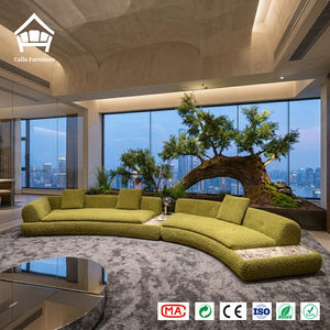 Divano Sezionale Curvo Moderno in Tessuto Bouclé con Tavolino Laterale in Marmo per Arredamento Soggiorno Villa Hotel Personalizzato One-Stop - Product Image 1