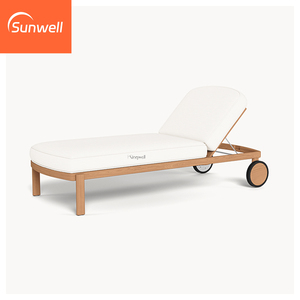 Chaise longue de jardin moderne en teck, résistante aux intempéries et aux UV, pour piscine, en bois massif - Product Image 2
