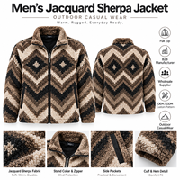 Veste d'hiver en polaire sherpa jacquard vintage pour homme, fermeture éclair intégrale, manteau décontracté d'extérieur, fabrication sur mesure, OEM ODM, fabricant fournisseur B2B