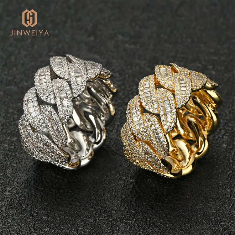 JWY plating silver and gold hip hop ring copper men jewelry rings with stone