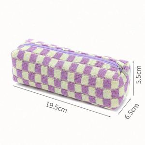 Bolsa de Maquillaje de Punto con Diseño de Tablero de Ajedrez Coreano, Estuche de Lápices de Alta Gama para Estudiantes de Secundaria con Cierre de Cremallera - Product Image 5