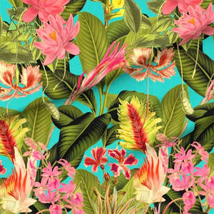 Tessuto 100% Rayon Estivo Hawaiano Tropicale con Stampa Giungla e Isola, Motivo Foglie di Palma Floreali, Tecnica Tessuta per Abiti da Bambina - Product Image 5