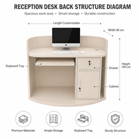 Bureau de réception moderne personnalisé, mini, demi-rond, incurvé, avec éclairage LED ambiant pour salon de beauté, spa de manucure, clinique cosmétique