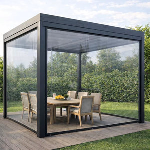 Stores enrouleurs extérieurs en PVC transparent imperméable <span class=keywords><strong>avec</strong></span> fermeture éclair, système de rail zippé électrique rétractable pour terrasse, installation intégrée - Product Image 1